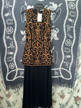 Ulla Johnson Black Dress with Tan Embroidered Swirl Detail